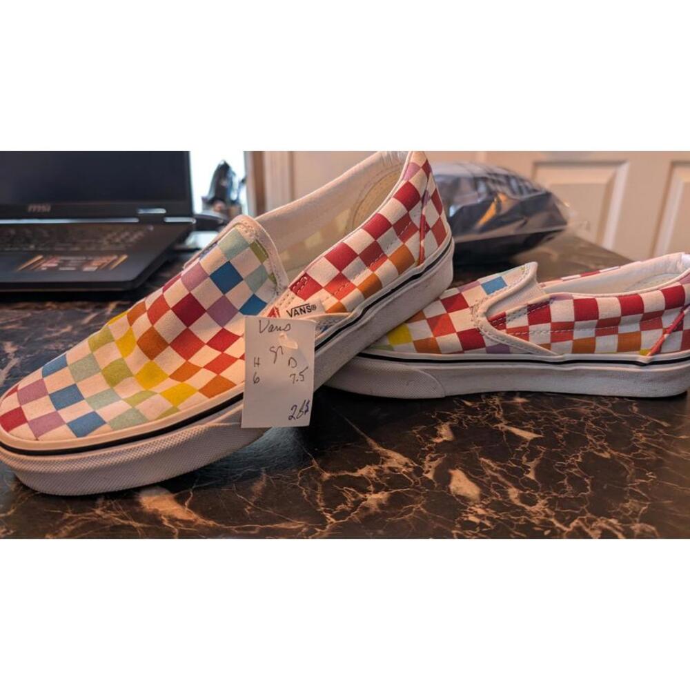 👟Vans Classic Slip-On Checkerboard Multicolor Canvas Shoes US Men 6 Women 7.5